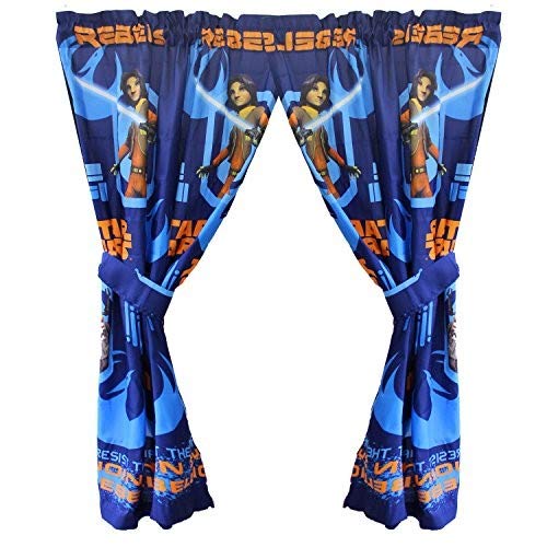 Star Wars Rebels Blue 63” Drapery/Curtain 4pc Set (2 Panels, 2 Tie backs) - Official Star Wars Product