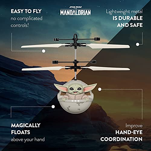 Flying pod toy feature graphic: easy to fly, floats above your hand