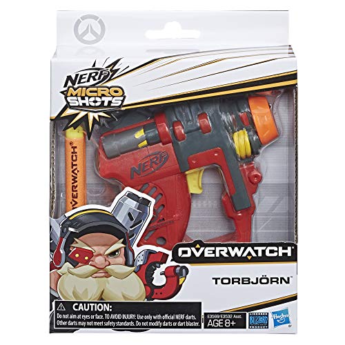 Nerf MicroShots Overwatch Torbjorn blaster in its package with the character art