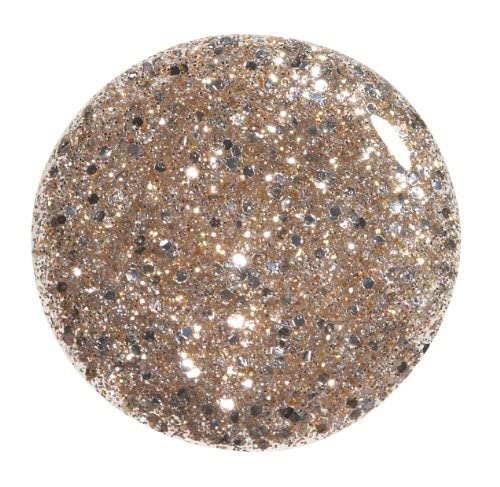 Round swatch of gold and silver chunky glitter polish