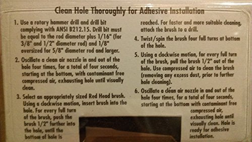 Back of the wire brush pack with six-step hole cleaning instructions