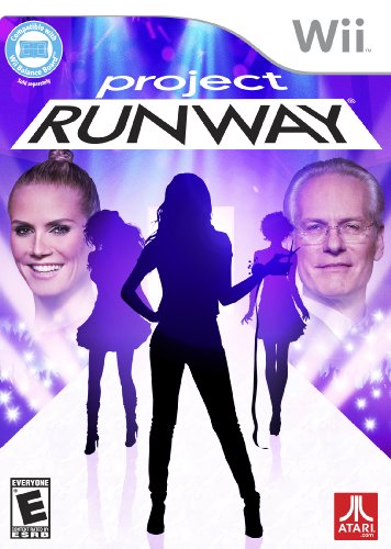 Wii game cover with a model silhouette on a purple runway between two hosts
