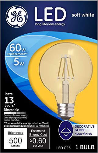 GE Dimmable LED Light Bulb, Clear Decorative G25 Globe Light Bulb, 5-Watt (60-Watt Replacement) 500-Lumen, Soft White, Medium Light Bulb Base, 1 Pack LED Bulbs