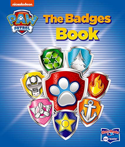 Paw Patrol The Badges Book cover with the pups' badges around a paw shield