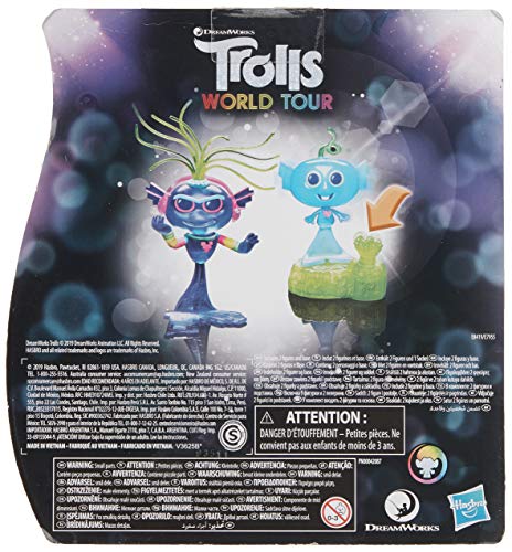 Back of the Trolls World Tour Techno Reef card showing both figures and the bobble base