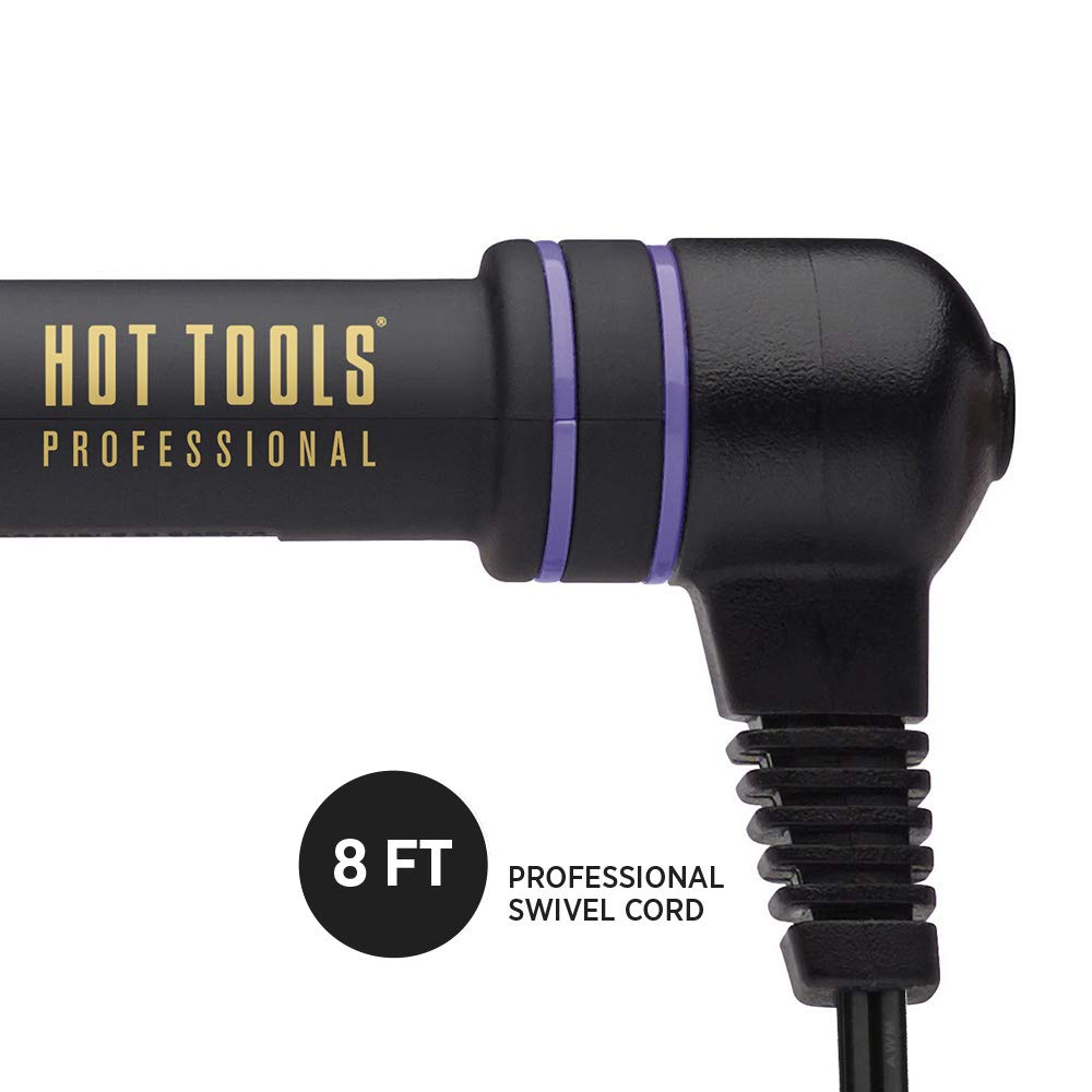Close-up of the black handle end with purple rings and 8 ft swivel cord