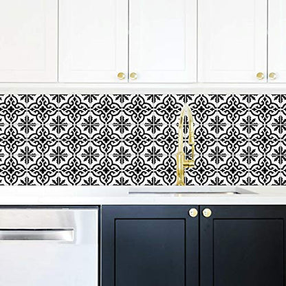 RoomMates RMK4649GM Ornate Black and White Tile Backsplash Peel and Stick Wall Decals