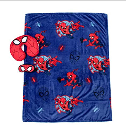 Marvel Spiderman 3-Piece Travel Set, Blanket, Pillow, Mask