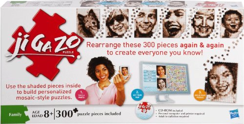 Ji Ga Zo 300 piece photo mosaic puzzle box by Hasbro with sepia portrait examples