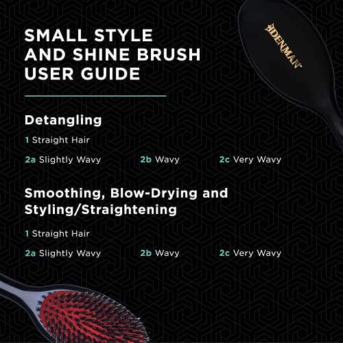 Denman Cushion Hair Brush (Small) with Soft Nylon Quill Boar Bristles - Porcupine Style for Grooming, Detangling, Straightening, Blowdrying and Refreshing Hair – Black, D81S