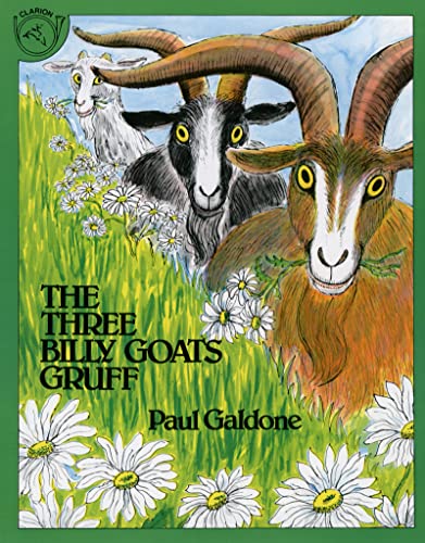 The Three Billy Goats Gruff by Paul Galdone cover with three goats in daisies