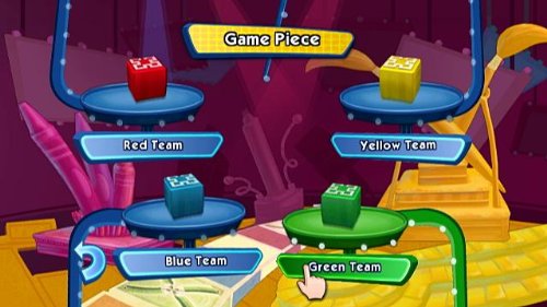 Game piece screen with red, yellow, blue and green team cubes