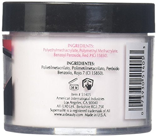 Back of the SuperNail pink powder jar with ingredients and barcode