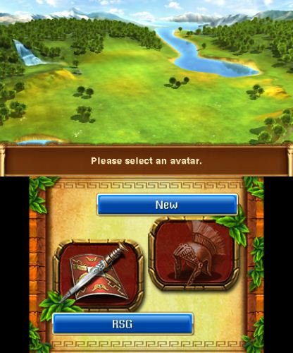 Avatar select screen over a green valley with a river and waterfall