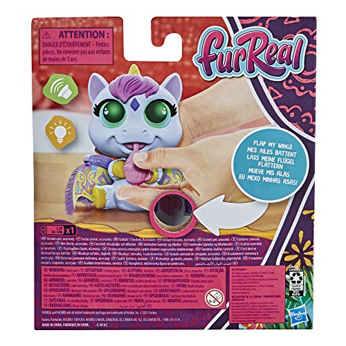 Back of the FurReal Airina box showing the wing-flap action and features