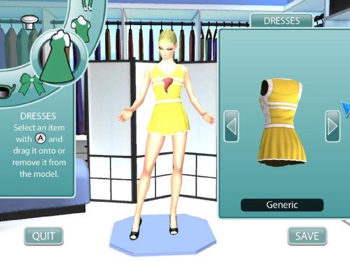 Design studio screen with a yellow sleeveless dress on a model
