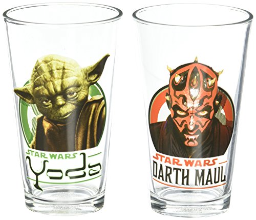 Disney Star Wars Set of 2 16 oz Glasses featuring Darth Maul and Yoda