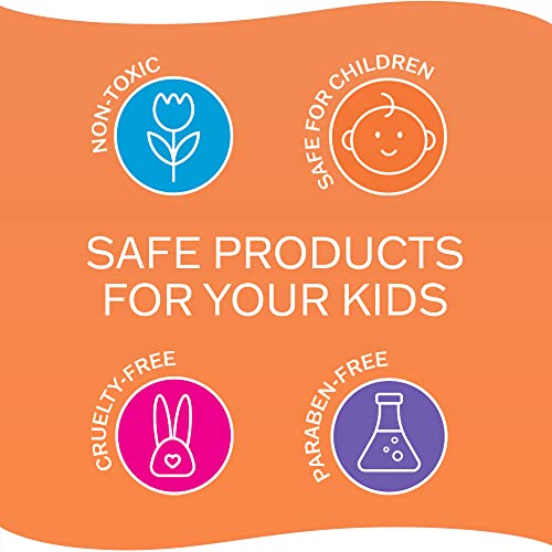 Orange graphic: non-toxic, safe for children, cruelty-free, paraben-free