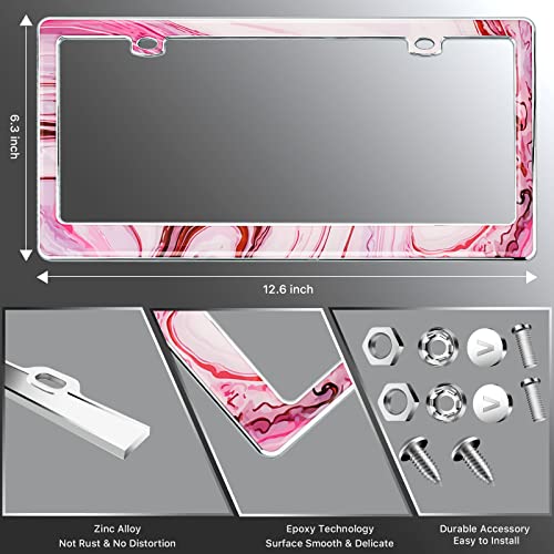 Pink marble frame measuring 12.6 by 6.3 inches with zinc alloy and epoxy details