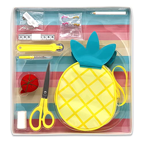 Gwen Studios Summer Fun Sewing Kit, Vinyl Zipper Pouch, 31Pc (Yellow)