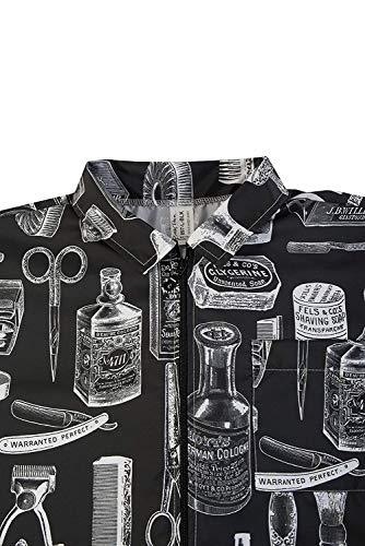Betty Dain Vintage Print Barber Jacket, Throwback Style Illustrated Print, Black - Realmdrop Shop