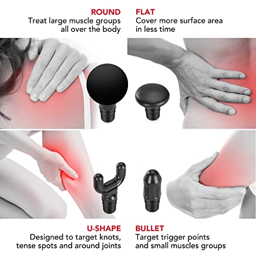Four massage heads explained: round, flat, U-shape and bullet