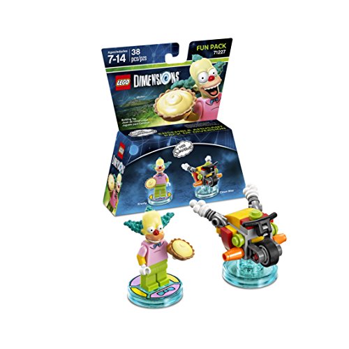 LEGO Dimensions Krusty minifigure with pie and built Clown Bike in front of the box