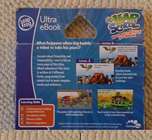 Back of the LeapSchool eBook box with level screenshots and learning skills