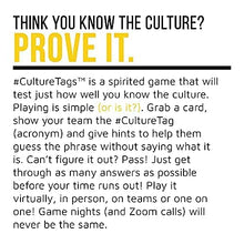 Load image into Gallery viewer, CultureTags - A Game for People Who Love Hashtags + The Culture | Party Game Set for Family Fun or Virtual Play | Age 13 Years and Up
