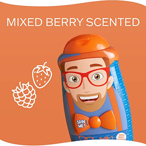 Blippi bottle with strawberry and raspberry drawings, mixed berry scented