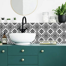 Load image into Gallery viewer, RoomMates RMK4649GM Ornate Black and White Tile Backsplash Peel and Stick Wall Decals

