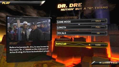 Song settings screen with game mode, length, vocals and difficulty