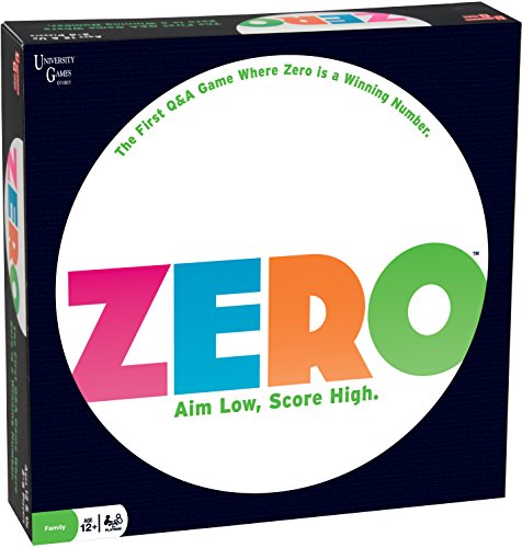 Zero Q&A family board game box, Aim Low Score High, ages 12 and up