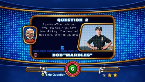Question 2 screen with a police officer clip and a player avatar