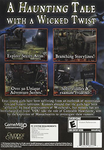Back of the PC game box with four scenes: a haunting tale with a wicked twist