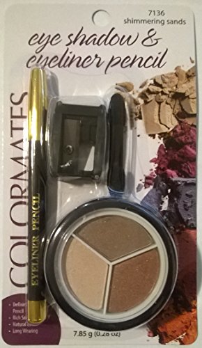 Card with a three-shade bronze eye shadow compact, eyeliner pencil, sharpener and applicator