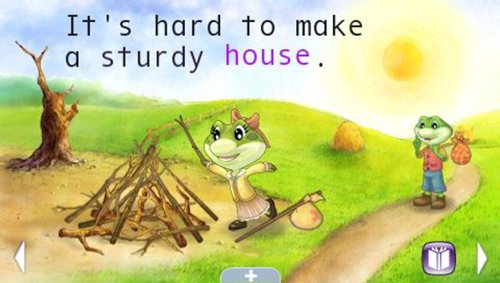 Story page of a frog building with sticks: it's hard to make a sturdy house
