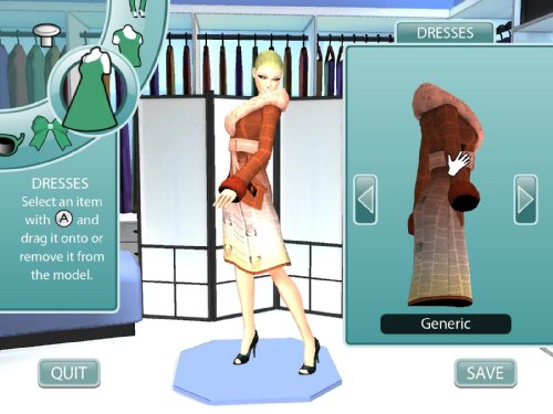 Design studio screen dressing a model in a fur-trimmed coat