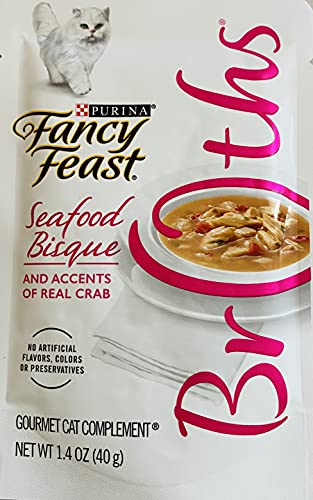 Fancy Feast Seafood Bisque Broths and Accents Real Crab Cat Treats/Dry Food Topper Not Meant to Replace Meals. 1.4-oz ea