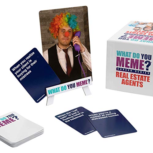 Clown wig photo card on the easel with caption cards and the game box