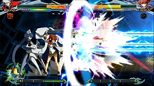 Fighting game screen with a red-haired girl unleashing a white blast