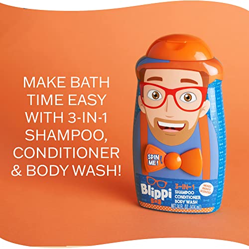 Blippi bottle on orange: make bath time easy with 3-in-1 shampoo and wash