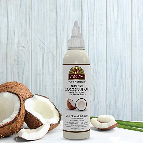 OKAY | 100% Pure Coconut Oil | For All Hair Textures & Skin Types | Ultra Skin Moisturizer & Promotes Healthy Hair Growth | All Natural | Free Of Parabens, Silicones, Sulfates , yellow , 4 Oz - Realmdrop Shop