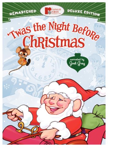 Holiday DVD cover with Santa in his sleigh and a mouse by a clock