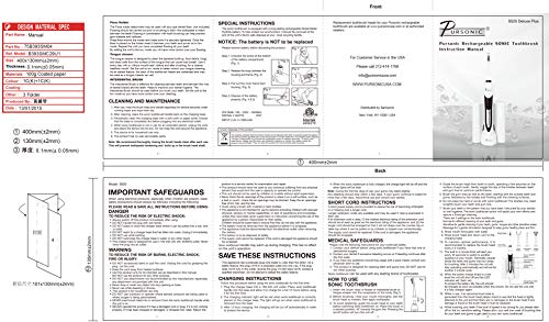 Pursonic S520 toothbrush instruction manual print layout with safeguards and specs