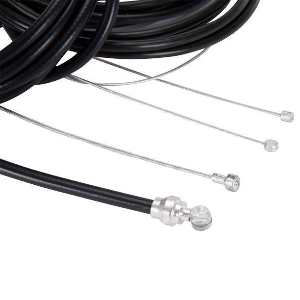Close-up of bike cable ends with barrel and pear-shaped nipples and housing