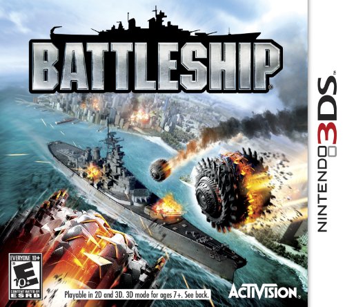 3DS game cover with a battleship firing on alien craft by a coastal city