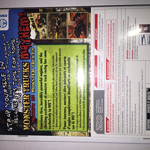 Back of the monster truck Wii case shown sideways with screenshots