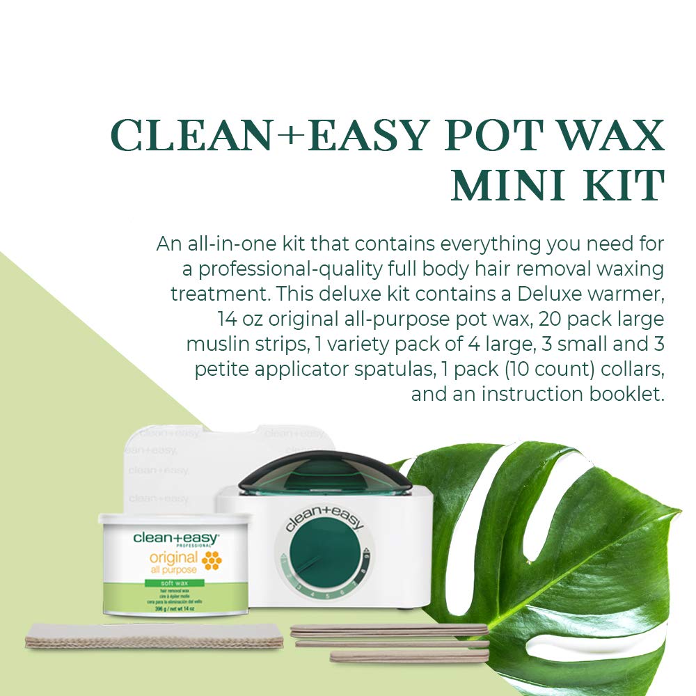 Pot wax mini kit beside a monstera leaf with a list of what's in the kit