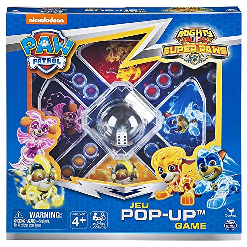 Paw Patrol Mighty Pups Super Paws Pop-Up game box with glowing pups